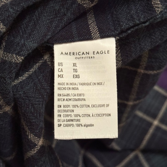 American Eagle Outfitters Blue Plaid Button Down Shirt 100% cotton - Picture 8 of 9